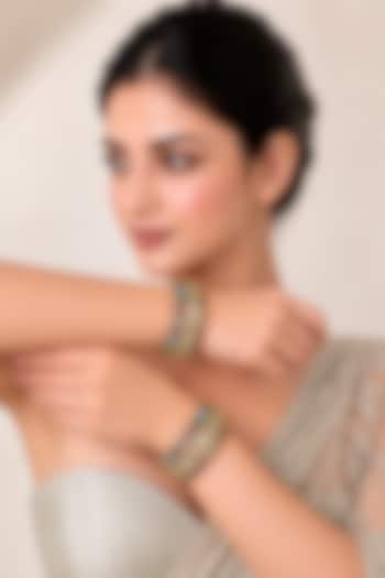Gold Plated Multi-Colored Moissanite Polki Bangles (Set Of 2) by Vivinia By Vidhi Mehra at Pernia's Pop Up Shop