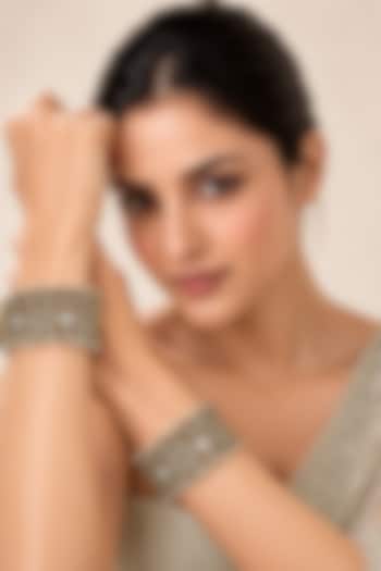 Gold Plated Moissanite Polki Bangles (Set Of 2) by Vivinia By Vidhi Mehra at Pernia's Pop Up Shop