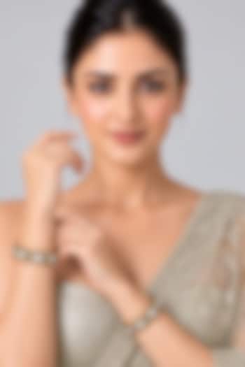 Gold Plated Pearl & Moissanite Polki Floral Bangles (Set Of 2) by Vivinia By Vidhi Mehra at Pernia's Pop Up Shop