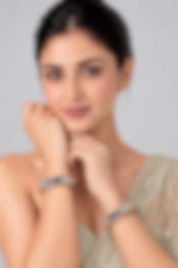 Gold Plated Multi-Colored Moissanite Polki & Crystal Bangles (Set Of 2) by Vivinia By Vidhi Mehra at Pernia's Pop Up Shop