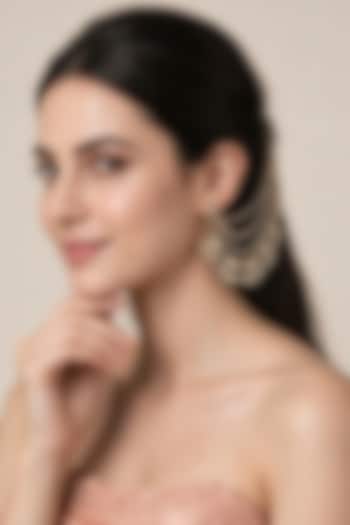 Gold Plated Kundan Polki & Pearl Earchains (Set of 2) by Vivinia By Vidhi Mehra at Pernia's Pop Up Shop