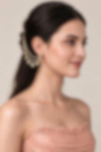 Gold Plated Kundan Polki & Pearl Earchains (Set of 2) by Vivinia By Vidhi Mehra at Pernia's Pop Up Shop