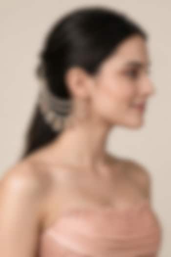 Gold Plated Kundan Polki & Pearl Earchains (Set of 2) by Vivinia By Vidhi Mehra at Pernia's Pop Up Shop