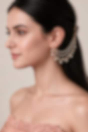 Gold Plated Kundan Polki & Pearl Earchains (Set of 2) by Vivinia By Vidhi Mehra at Pernia's Pop Up Shop