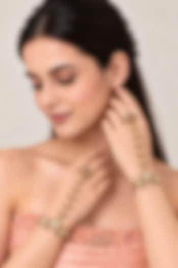 Gold Plated Kundan Polki & Pearl Haathphool (Set of 2) by Vivinia By Vidhi Mehra at Pernia's Pop Up Shop