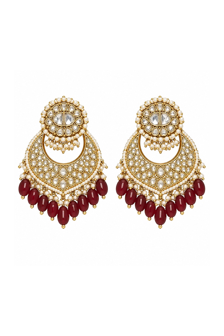 Gold Plated Kundan Polki & Deep Red Beaded Choker Necklace Set by Vivinia By Vidhi Mehra at Pernia's Pop Up Shop