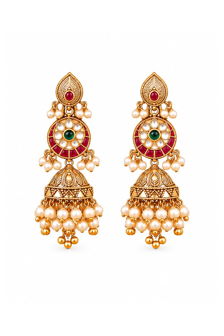 Gold Plated Kundan Polki & Pearl Statement Necklace Set by Vivinia By Vidhi Mehra at Pernia's Pop Up Shop