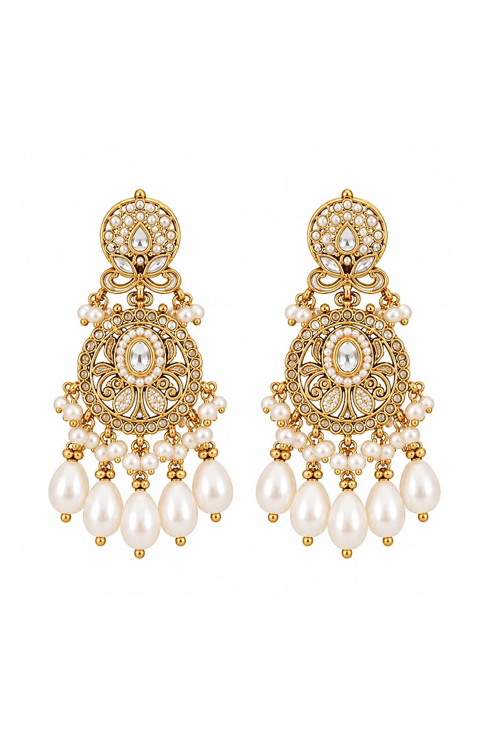 Gold Plated Kundan Polki & Pearl Necklace Set by Vivinia By Vidhi Mehra at Pernia's Pop Up Shop