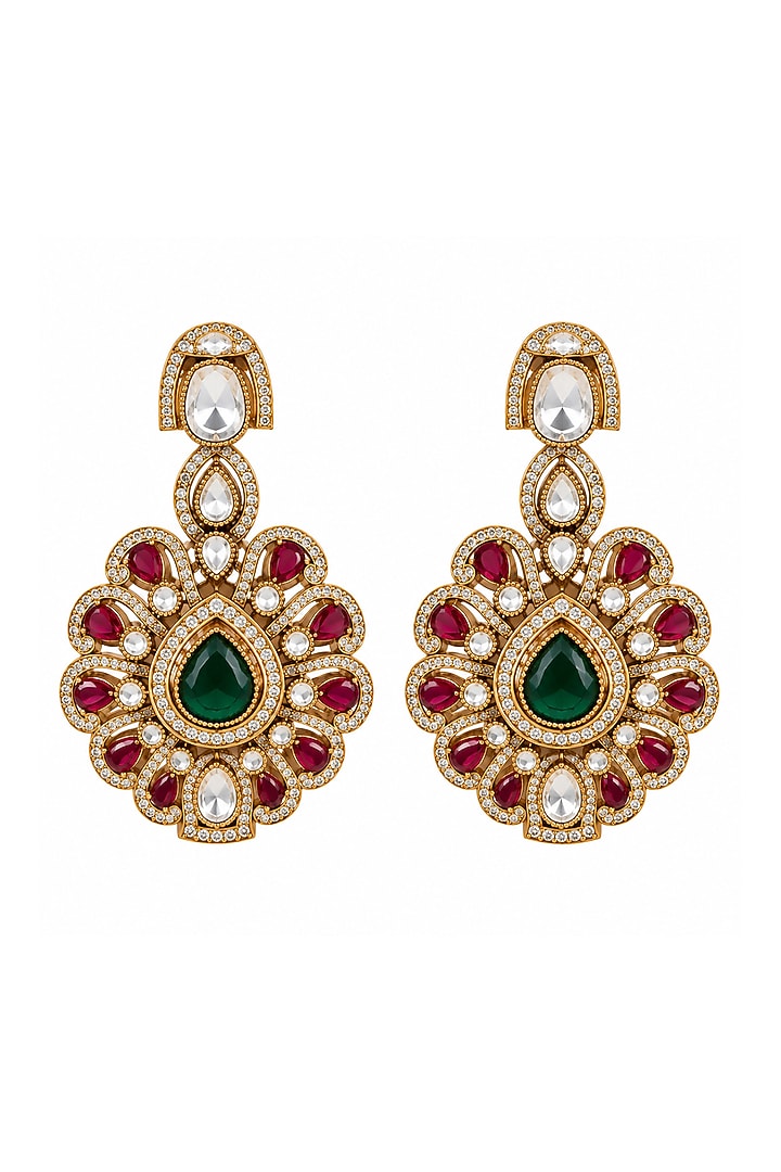 Gold Plated Kundan Polki & Ruby Beaded Pendant Necklace Set by Vivinia By Vidhi Mehra at Pernia's Pop Up Shop