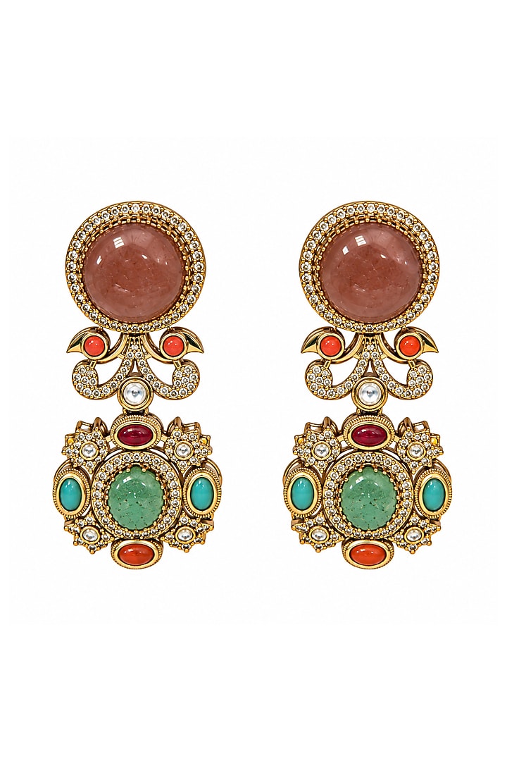 Gold Plated Kundan Polki & Multi-Colored Stone Statement Necklace Set by Vivinia By Vidhi Mehra at Pernia's Pop Up Shop