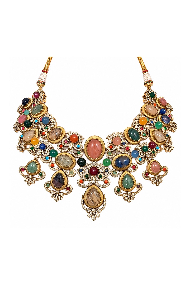 Gold Plated Kundan Polki & Multi-Colored Stone Necklace Set by Vivinia By Vidhi Mehra at Pernia's Pop Up Shop