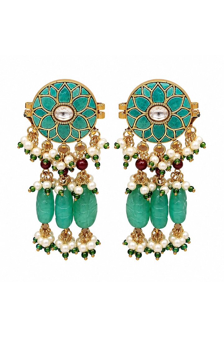 Gold Plated Kundan Polki & Turquoise Beaded Statement Necklace Set by Vivinia By Vidhi Mehra at Pernia's Pop Up Shop