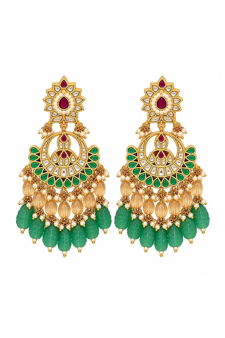 Gold Plated Kundan Polki & Emerald Beaded Necklace Set by Vivinia By Vidhi Mehra at Pernia's Pop Up Shop