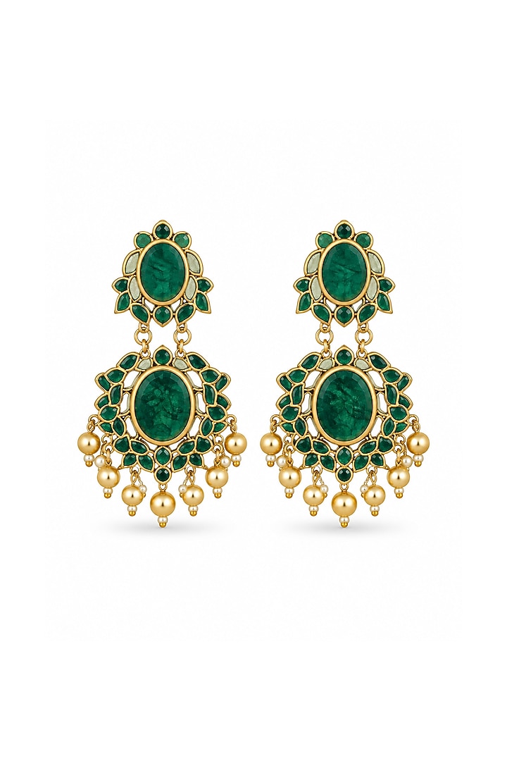 Gold Plated Emerald Stone Statement Earrings by Vivinia By Vidhi Mehra at Pernia's Pop Up Shop