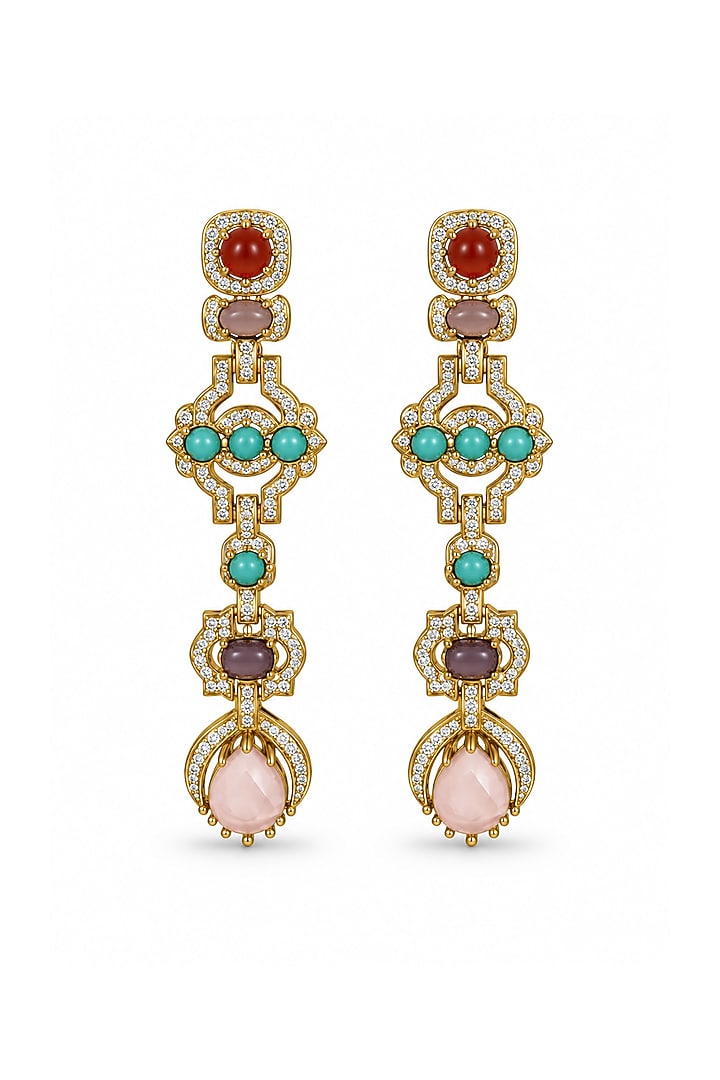 Gold Plated Multi-Colored Stone Statement Earrings by Vivinia By Vidhi Mehra at Pernia's Pop Up Shop