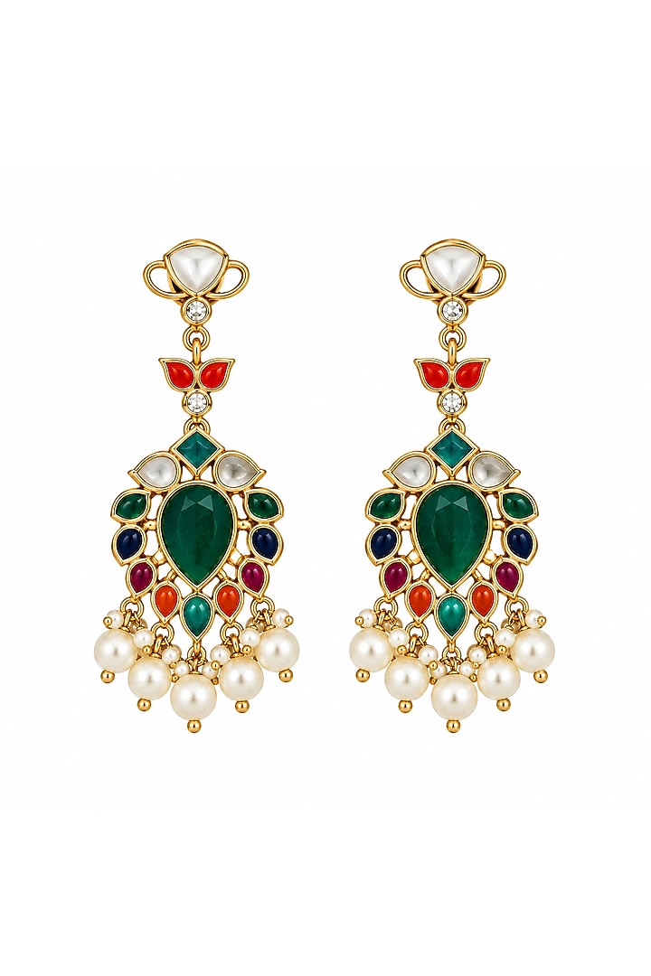 Gold Plated Multi-Colored Stone Statement Earrings by Vivinia By Vidhi Mehra at Pernia's Pop Up Shop