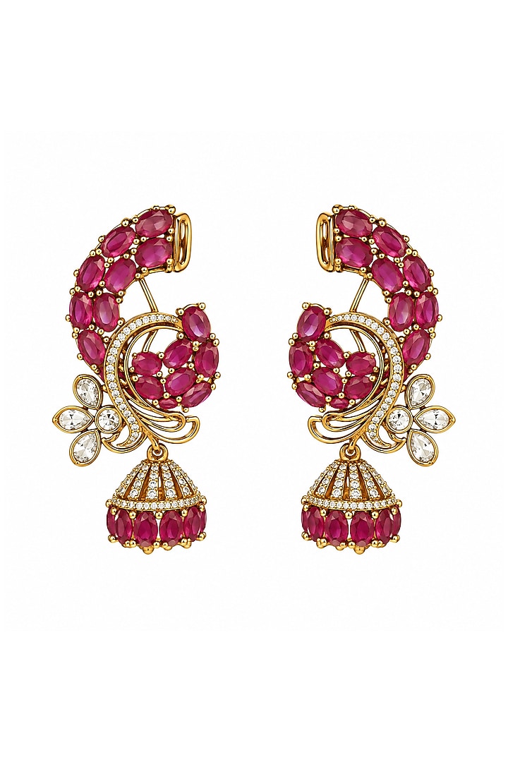 Gold Plated Pink Stone Dangler Earrings by Vivinia By Vidhi Mehra at Pernia's Pop Up Shop