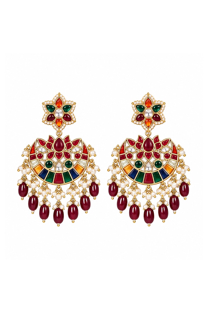Gold Plated Multi-Colored Stone Chandbali Earrings by Vivinia By Vidhi Mehra at Pernia's Pop Up Shop