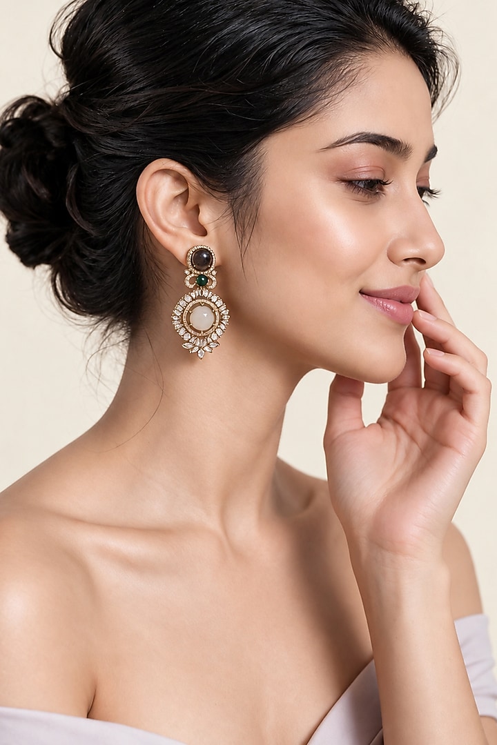 Gold Plated Zircon & Multi-Colored Statement Earrings by Vivinia By Vidhi Mehra at Pernia's Pop Up Shop