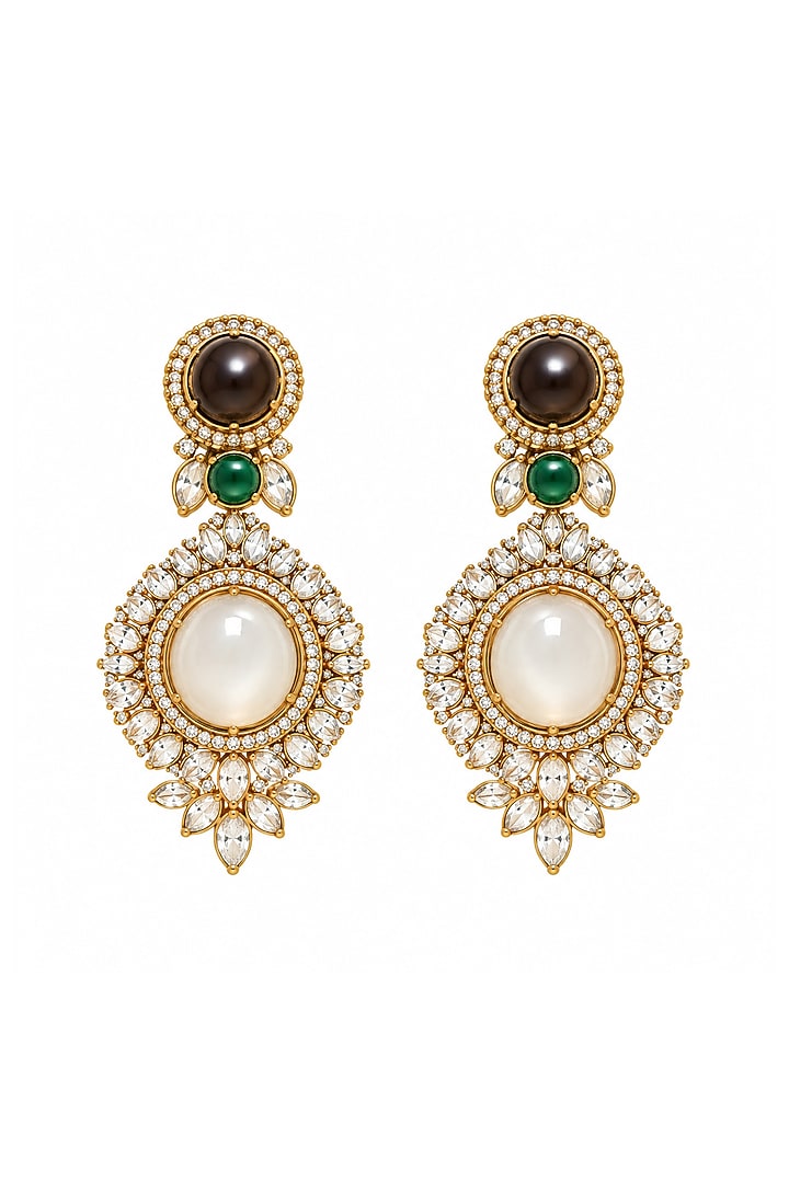 Gold Plated Zircon & Multi-Colored Statement Earrings by Vivinia By Vidhi Mehra at Pernia's Pop Up Shop