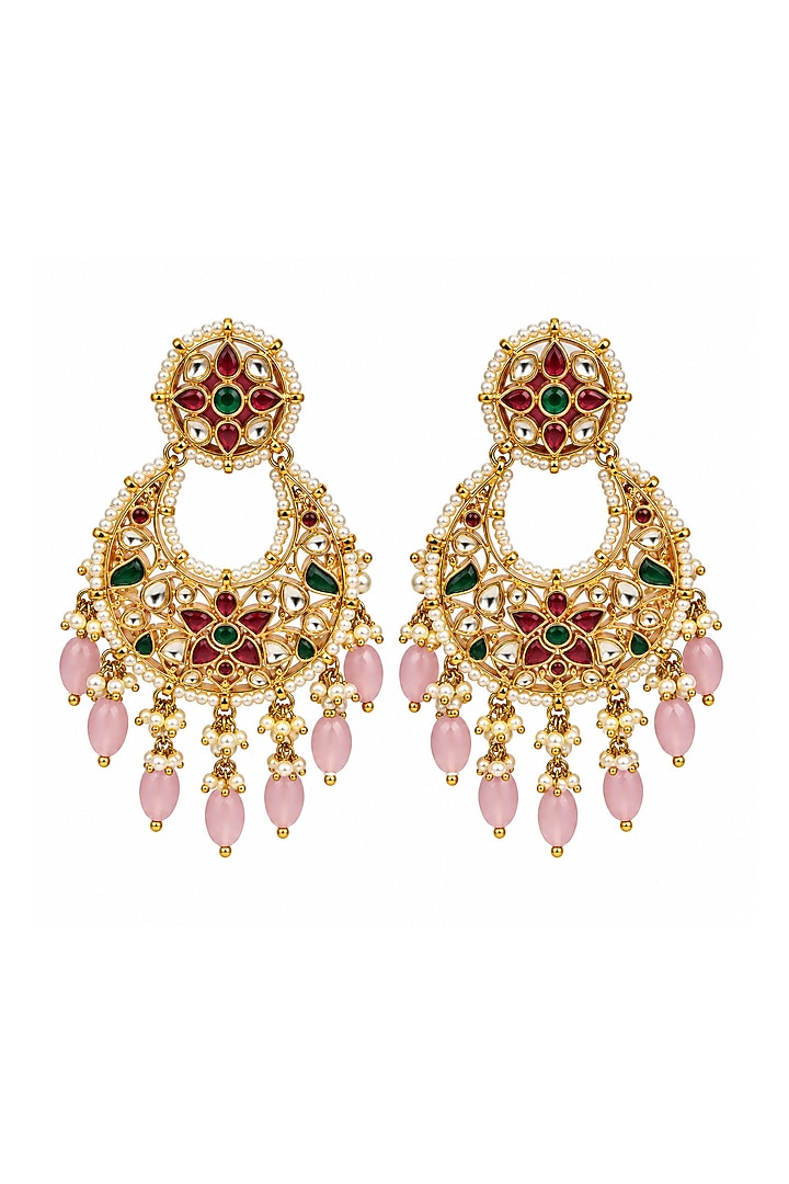 Gold Plated Kundan Polki & Multi-Colored Stone Chandbali Earrings by Vivinia By Vidhi Mehra at Pernia's Pop Up Shop