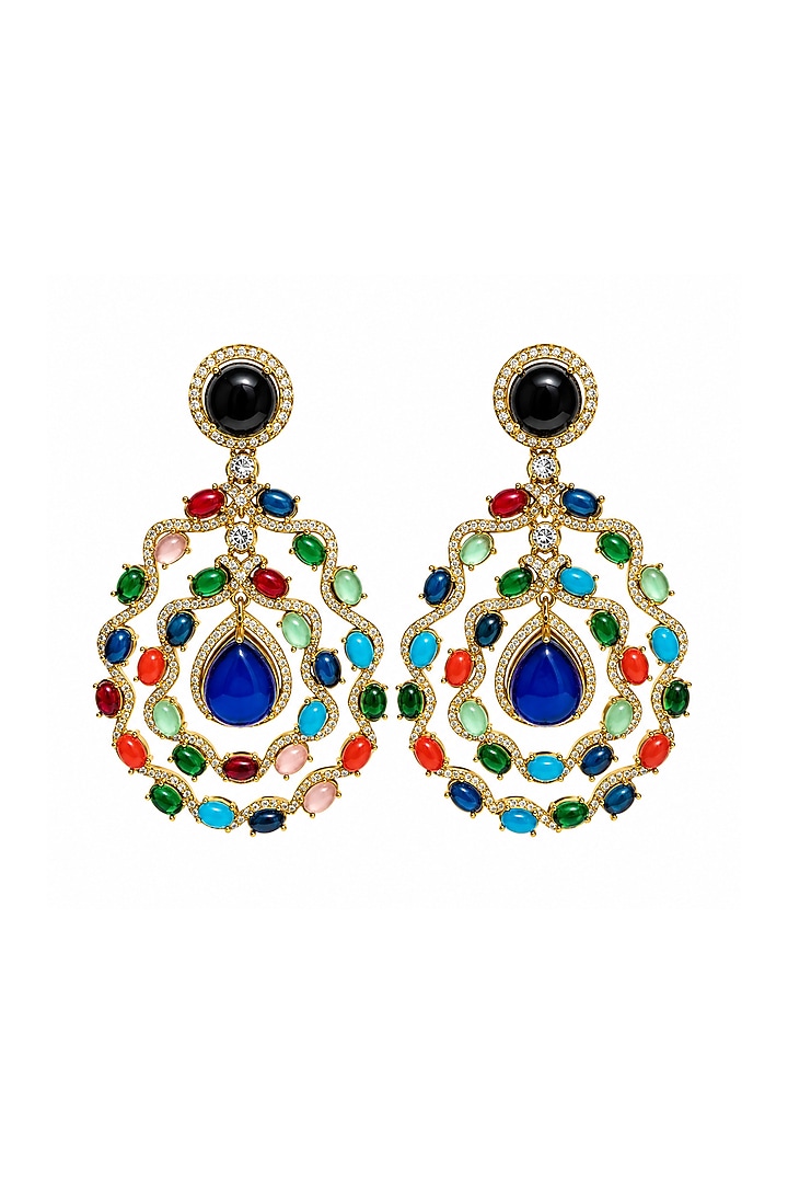 Gold Plated Multi-Colored Stone Statement Earrings by Vivinia By Vidhi Mehra at Pernia's Pop Up Shop
