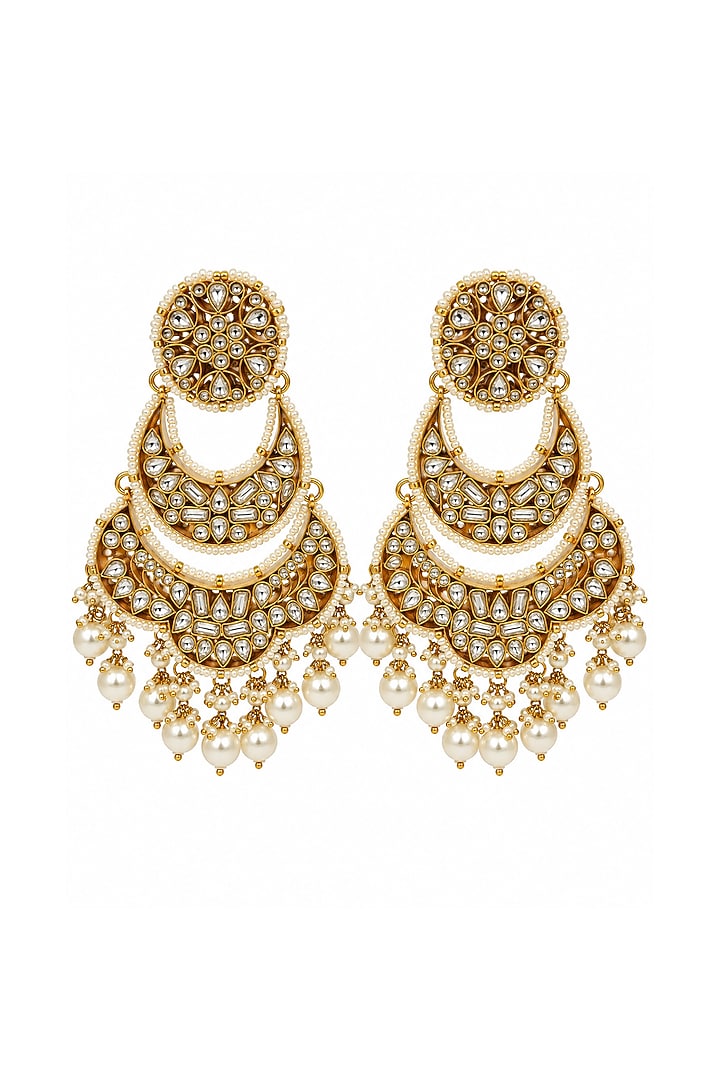 Gold Plated Kundan Polki Chandbali Earrings by Vivinia By Vidhi Mehra at Pernia's Pop Up Shop