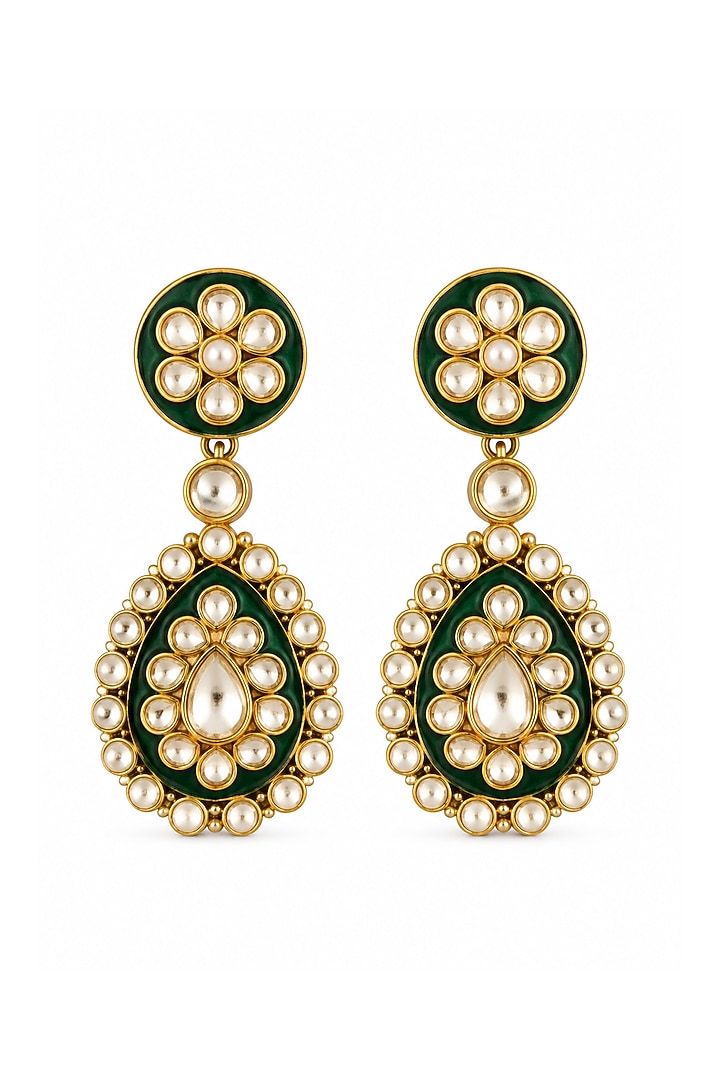 Gold Plated Kundan Polki & Emerald Stone Long Necklace Set by Vivinia By Vidhi Mehra at Pernia's Pop Up Shop