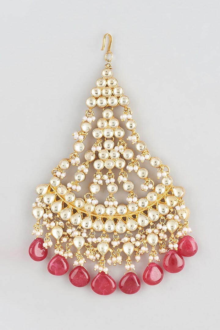 Gold Finish Kundan Polki & Red Onyx Pasa by VIVINIA  Designer Jewellery