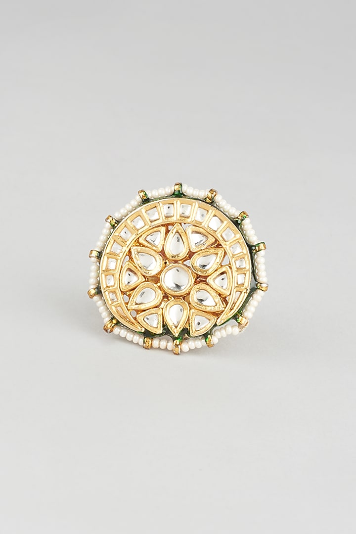 Gold Finish Kundan Polki Ring by Vivinia By Vidhi Mehra at Pernia's Pop Up Shop