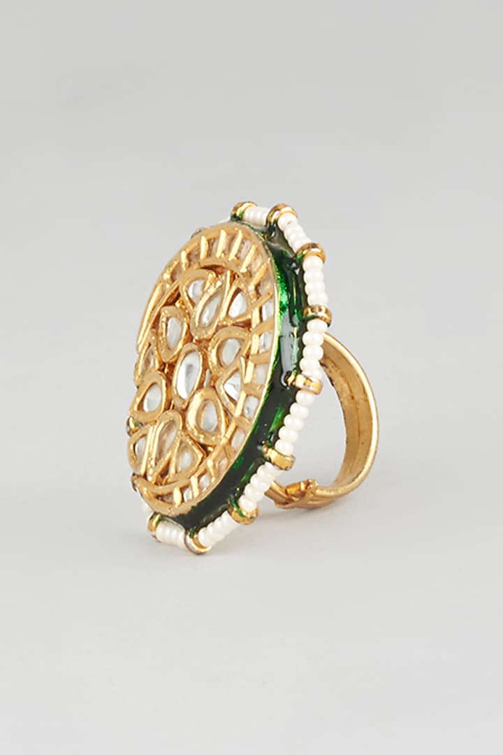 Gold Finish Kundan Polki Ring by Vivinia By Vidhi Mehra at Pernia's Pop Up Shop