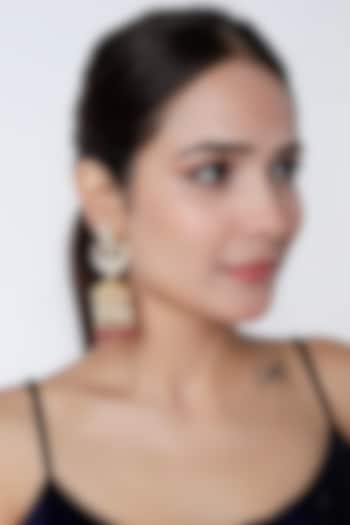 Gold Finish Pink Drop Jhumka Earrings by Vivinia By Vidhi Mehra