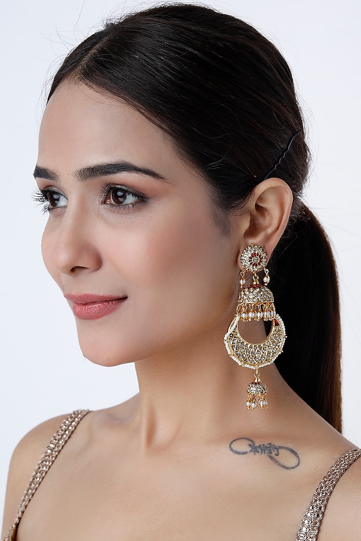 Gold Finish Diamond Earrings by Vivinia By Vidhi Mehra