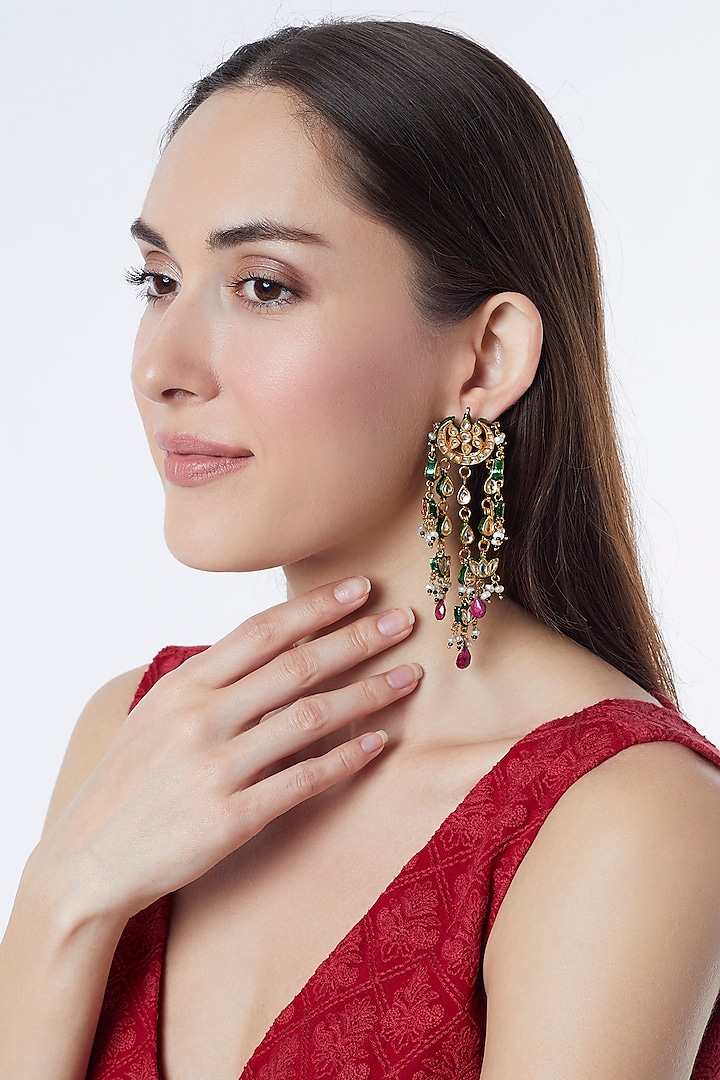 Gold Finish Ethnic Dangler Earrings by Vivinia By Vidhi Mehra