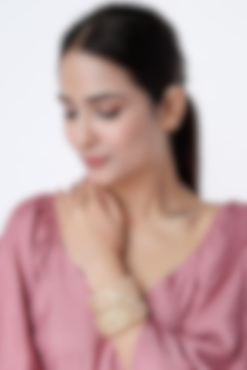 Gold Finish Kundan Polki & Pearl Bangles (Set of 2) by Vivinia By Vidhi Mehra at Pernia's Pop Up Shop