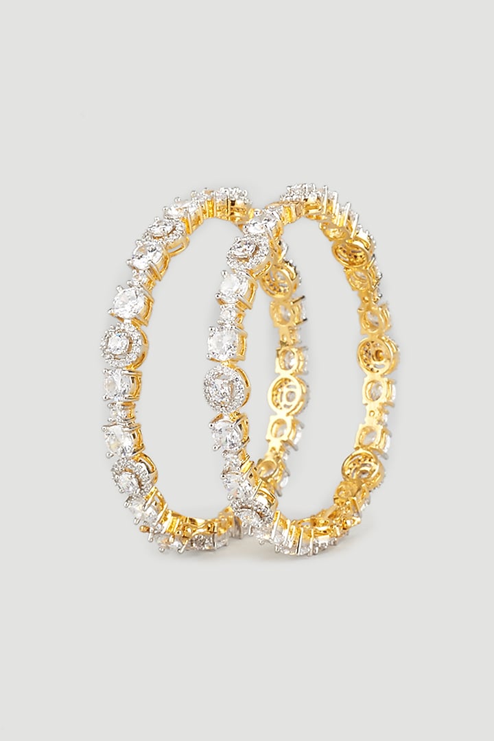 Two Tone Finish Swarovski & Zircon Bangles (Set of 2) by Vivinia By Vidhi Mehra at Pernia's Pop Up Shop