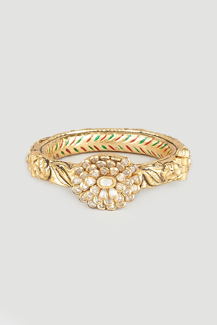 Gold Finish Kundan Polki Kada by Vivinia By Vidhi Mehra at Pernia's Pop Up Shop