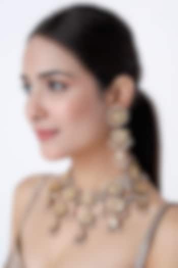 Gold Finish Kundan Necklace Set by Vivinia By Vidhi Mehra