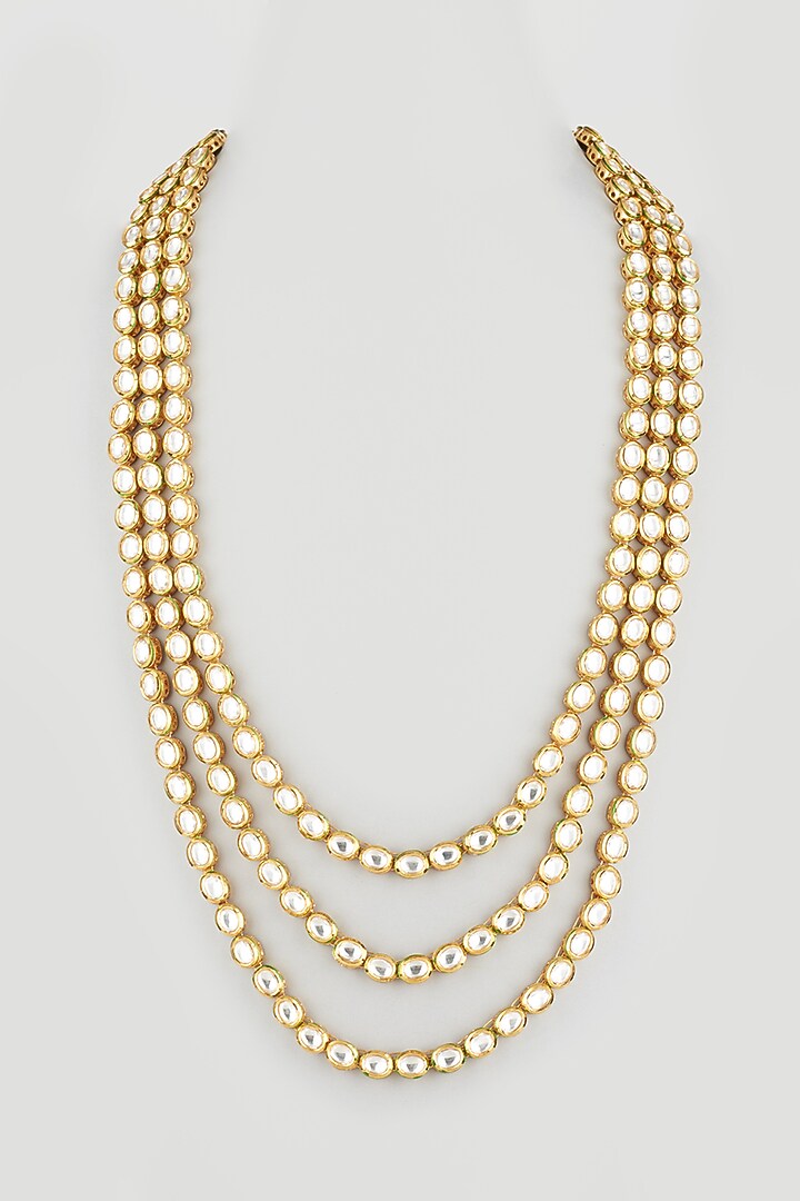 Gold Finish Kundan Polki Layered Necklace by Vivinia By Vidhi Mehra at Pernia's Pop Up Shop