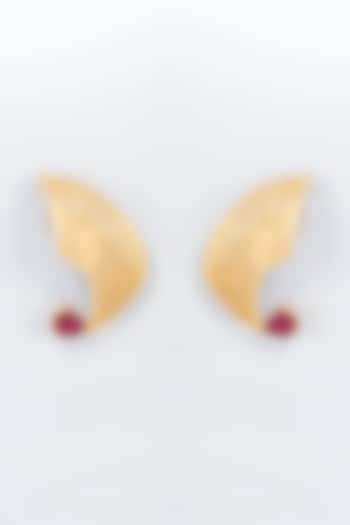 Gold Finish Red Zircon Earrings by Vivinia By Vidhi Mehra at Pernia's Pop Up Shop