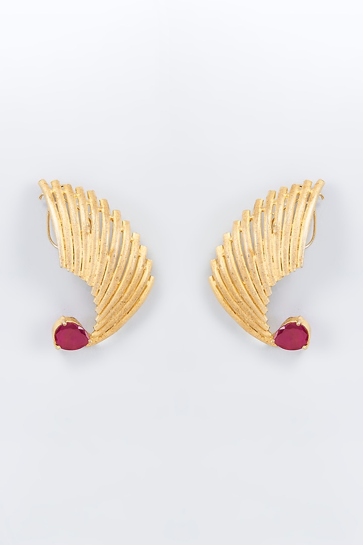 Gold Finish Red Zircon Earrings by Vivinia By Vidhi Mehra at Pernia's Pop Up Shop