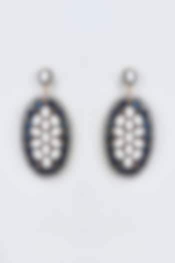 Gold Finish Pearl & Blue Stone Earrings by Vivinia By Vidhi Mehra at Pernia's Pop Up Shop