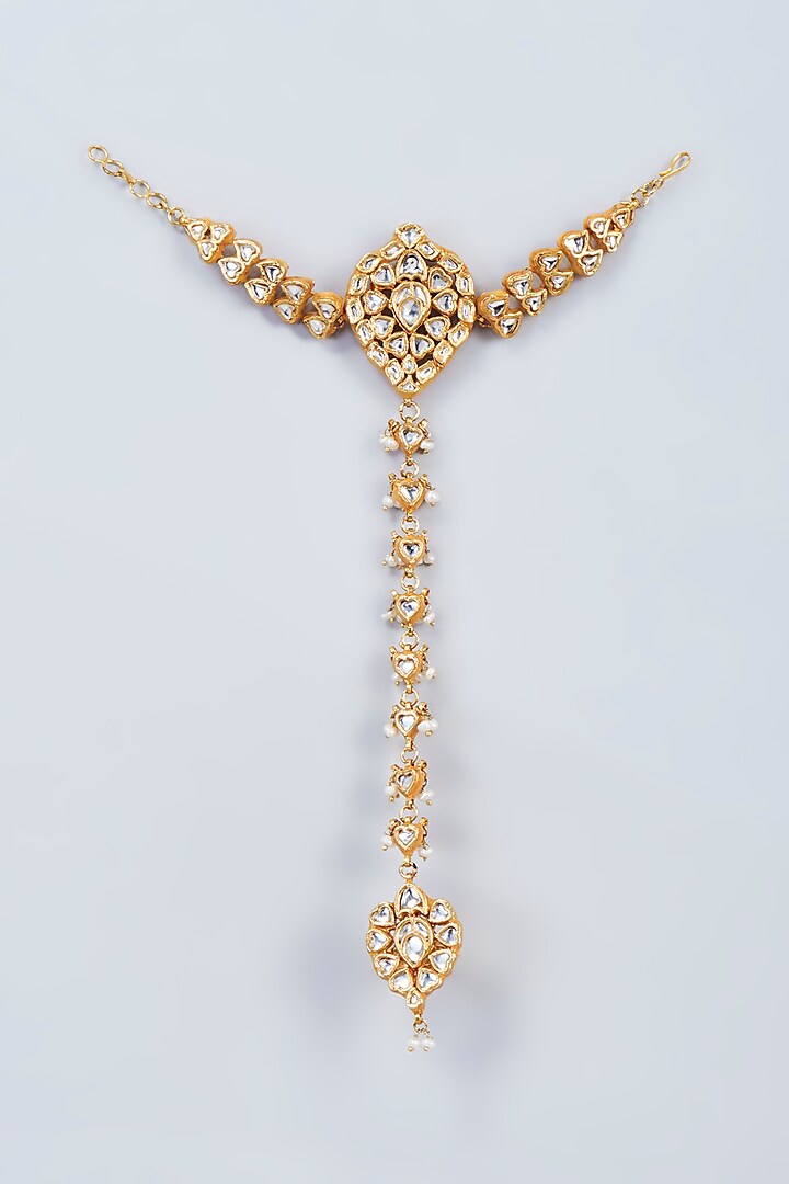 Gold Finish Kundan Polki & Pearls Handharness by Vivinia By Vidhi Mehra