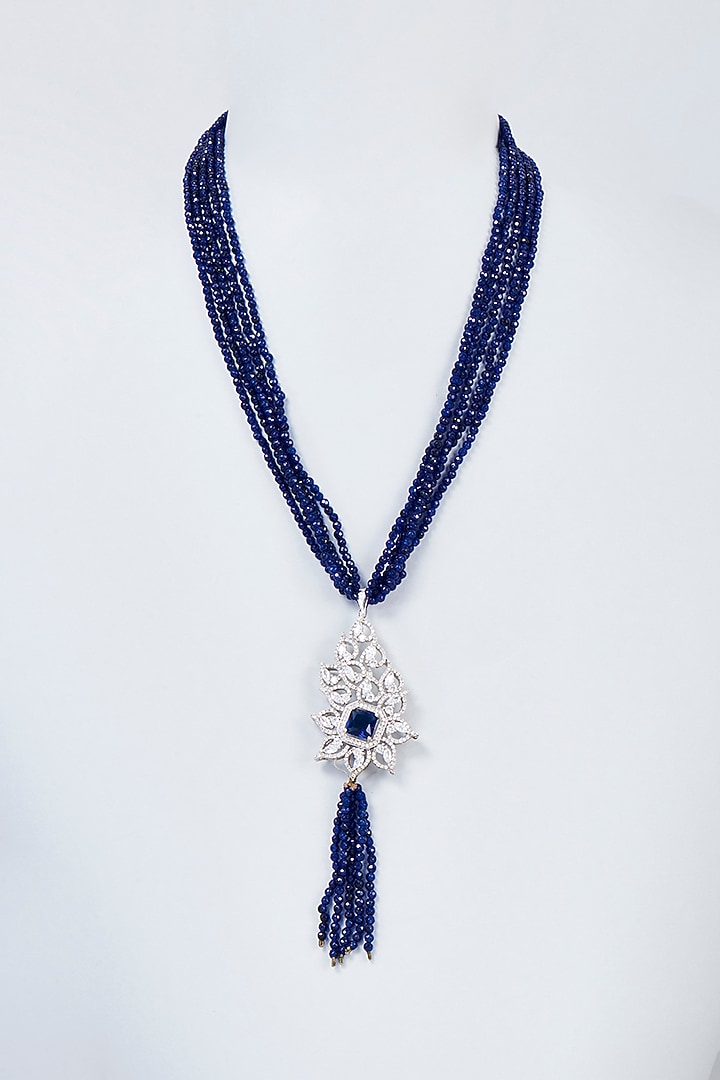 Gold Finish Semi-Precious Blue Stone & Zircon Mala by Vivinia By Vidhi Mehra at Pernia's Pop Up Shop