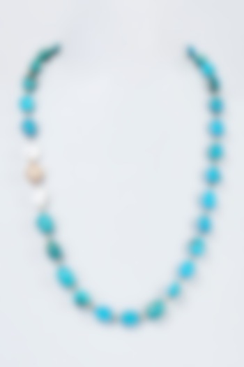 Gold Finish Blue Jade Beaded Mala by Vivinia By Vidhi Mehra at Pernia's Pop Up Shop