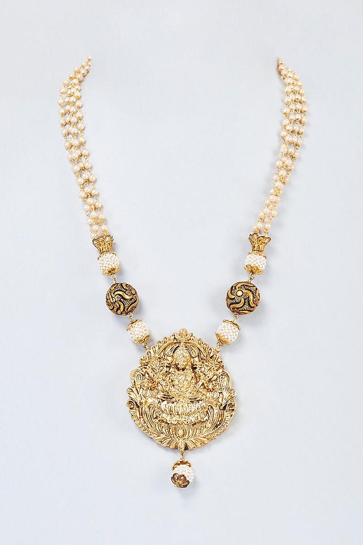 Gold Finish Pearl Mala by Vivinia By Vidhi Mehra at Pernia's Pop Up Shop