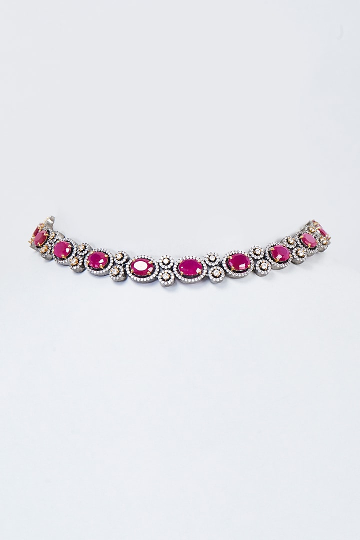 Gold Finish Red Zircon & Cubic Zirconia Choker Necklace by Vivinia By Vidhi Mehra at Pernia's Pop Up Shop