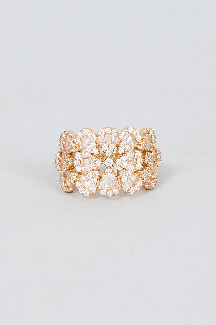 Gold Finish Zircon Carved Ring by Vivinia By Vidhi Mehra at Pernia's Pop Up Shop