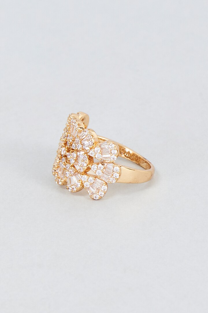 Gold Finish Zircon Carved Ring by Vivinia By Vidhi Mehra at Pernia's Pop Up Shop