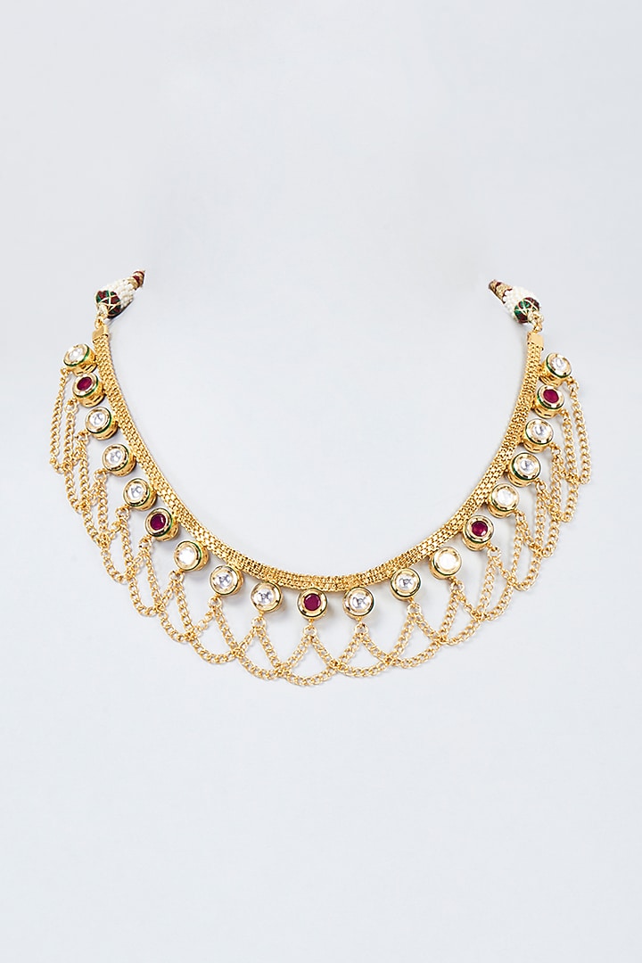 Gold Finish Kundan Polki Choker Necklace by Vivinia By Vidhi Mehra at Pernia's Pop Up Shop